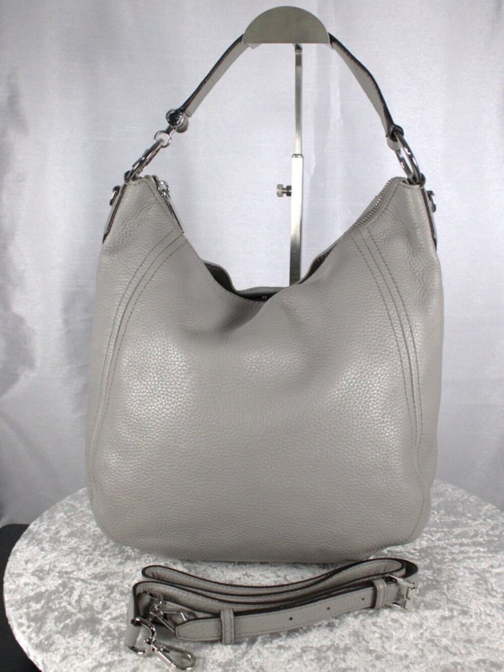 Michael Kors Fulton Large Pearl Grey Leather Convertible Shoulder Hobo Bag